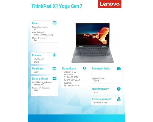 Laptop Lenovo ThinkPad X1 Yoga G7 i7-1255U / 16 GB / 512 GB / W11 Pro (21CD004LPB)