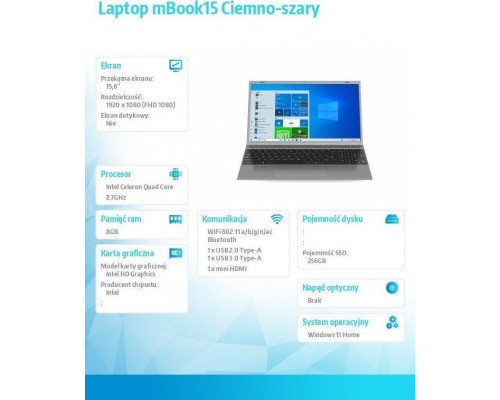 Laptop Maxcom Laptop mBook15 Ciemno-szary