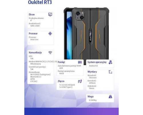 Планшет Oukitel Tablet Oukitel RT3 8 4/64GB Orange Rugged 5150 mAh