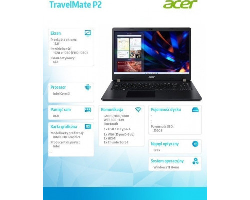 Laptop Acer Notebook TravelMate P215-53 WIN11H/i3-1115G4/8GB/256SSD/UMA/15.6