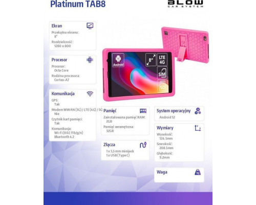 Tablet Blow Tablet Platinum TAB8 4G + etui Kids różowe