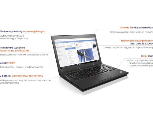Laptop Lenovo Laptop Lenovo ThinkPad T460 i5-6300U 8 GB 240 SSD 14" FHD W10Pro A-