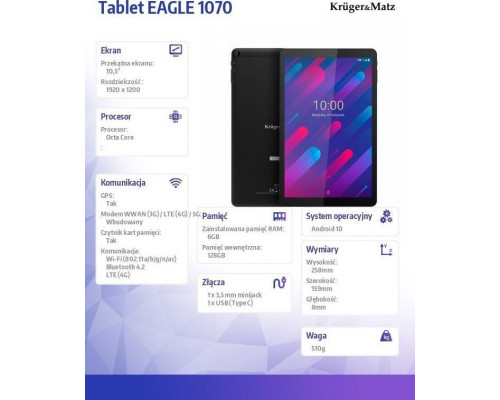 Tablet Kruger&Matz Eagle 1070 10.5" 128 GB 4G LTE Czarne (KM1070.1)