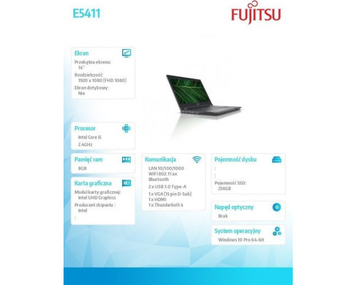Laptop Fujitsu Lifebook E5411 (PCK:E5411MF5GMPL)