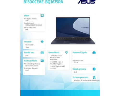 Laptop Asus  ExpertBook B1 B1500 (B1500CEAE-BQ1675RA)