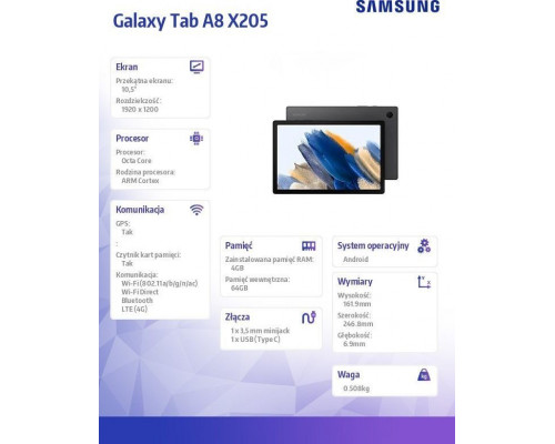 Tablet Samsung Galaxy Tab A8 10.5" 64 GB 4G LTE Szare (SM-X205NZAEEUE)
